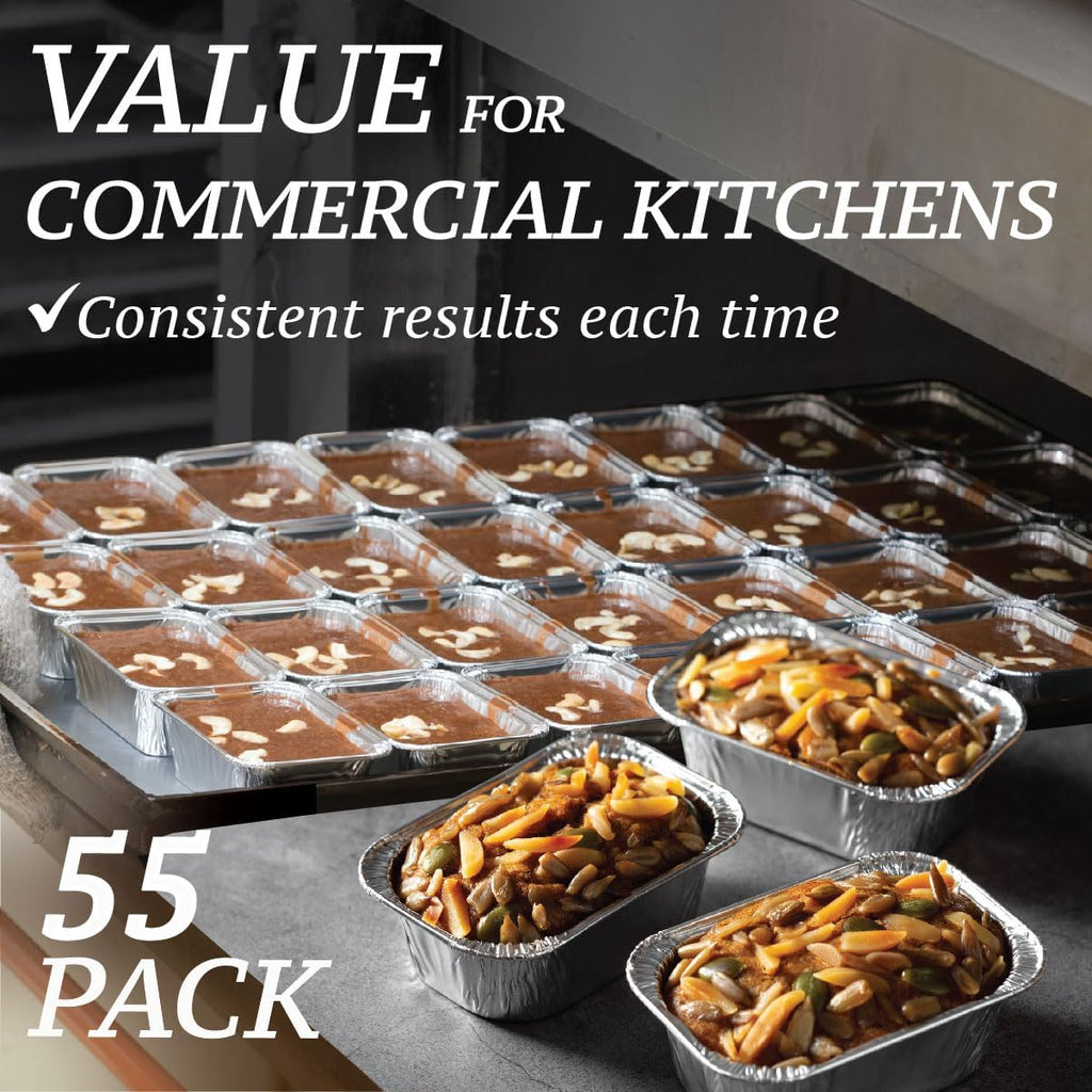 Regine Switzerland Mini Foil Loaf Pans - 1LB Disposable Aluminum Baking Tins | 55 Pack, 6 x 3.5 x 2 Inches
