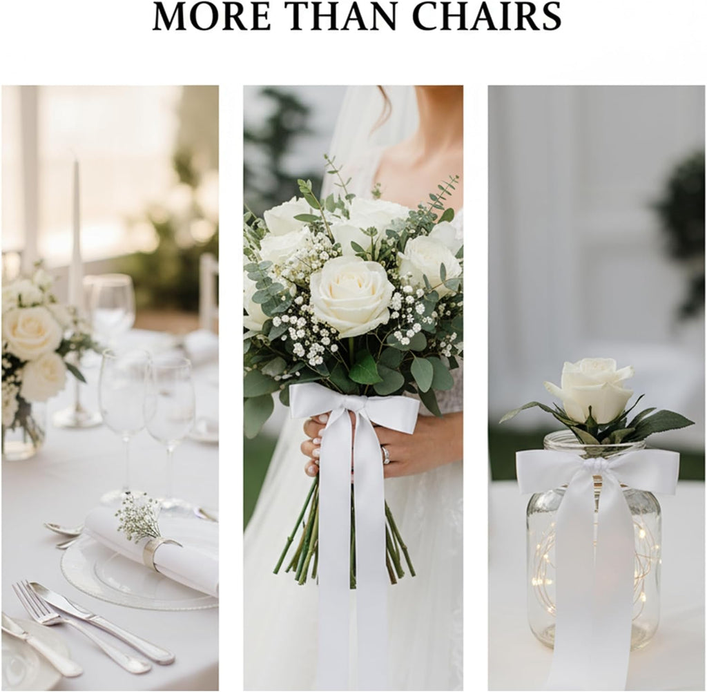 Skiennix 30 Pcs Satin Chair Sashes - 90.55x1.96 Inch White Ribbons for Wedding Decor & DIY Bow Making