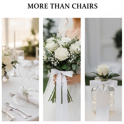 Daywhote 30 Pcs Wedding Ribbons for Chairs, 90.55x1.96 Inch Satin Chair Sashes for Pew Back, Aisle Ceremony Decorations, DIY Bow Making for Wedding Party Decor（White）