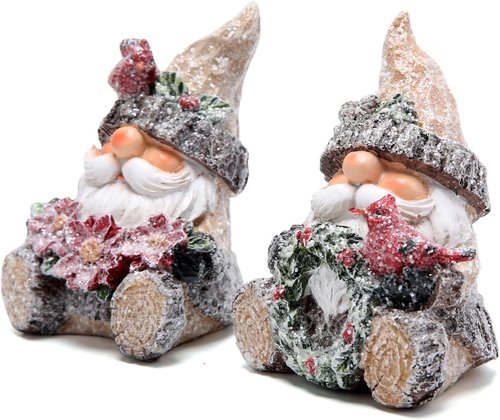 Hodao Christmas Santa Figurines - Handmade Woodcut Decor for Holiday Celebrations | 2 PCS Set (Brown)
