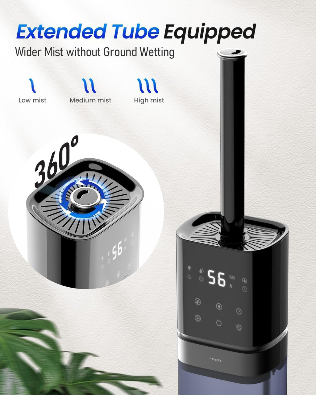 AILINKE Humidifiers for Bedroom 2.1Gal/8L, Smart Humidifier for Large Room, Cool Mist Humidifiers for Home Kids Plants, Top Fill Humidifier with Extension Tube, WIFI APP & Voice Control, Dark Blue