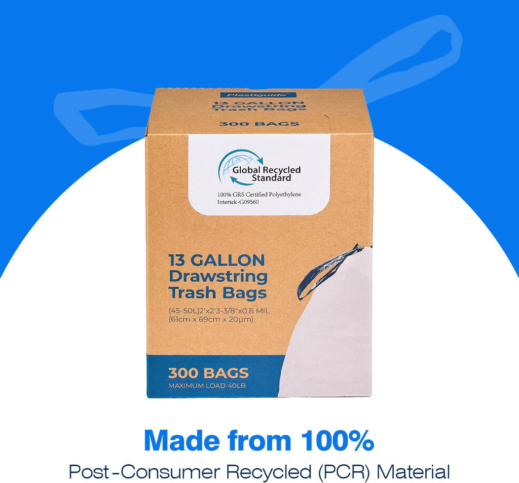 Regine Switzerland Tall Kitchen Drawstring Trash Bags - 300 Count, 13 Gallon, Eco-Friendly, Unscented, White