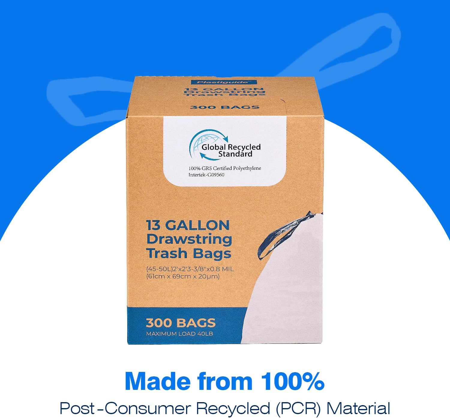 Regine Switzerland Tall Kitchen Drawstring Trash Bags - 300 Count, 13 Gallon, Eco-Friendly, Unscented, White