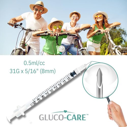 GLUCO-CARE 31G x 5/16’’ Syringes - 0.5 ml/cc for Precision Insulin Delivery, 100/Box