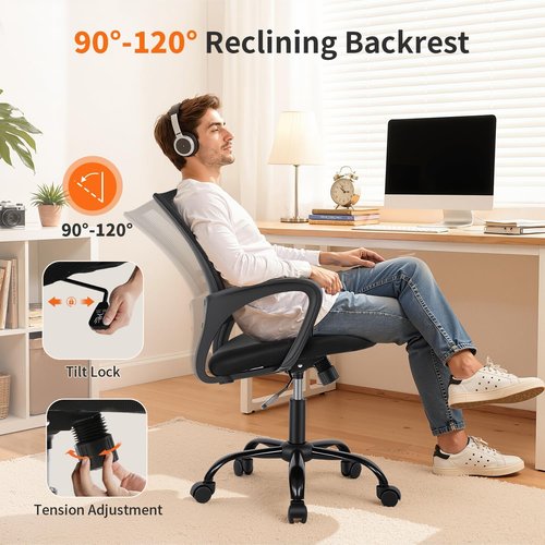 BestOffice Ergonomic Office Chair - Adjustable Mesh Desk Chair with Lumbar Support | Modern Black Design