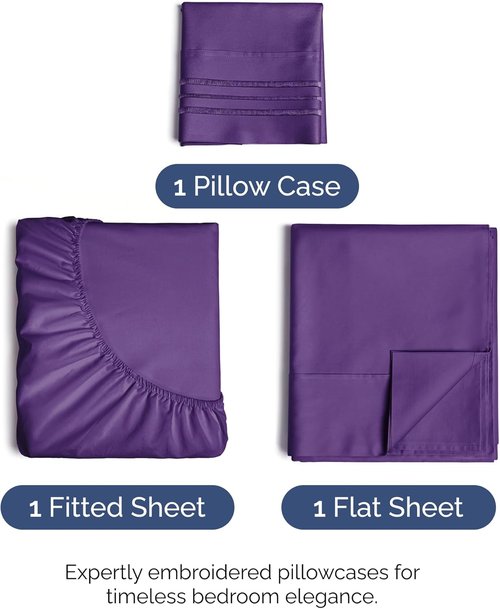 Comfy Twin Size 3-Piece Sheet Set by [Brand Name] | Breathable & Cooling Hotel Luxury Bedding - Ultra-Soft, Deep Pockets - Oeko-Tex Certified - Purple