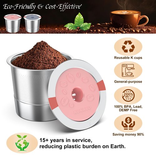Kcup refillable coffee pod : Reusable Stainless Steel K Cups for Keurig Metal K Cup - Pink & Gray Reusable Coffee Filter for Keurig 1.0 & 2.0 Coffee Maker - Eco-Friendly, Stratum Flow Tech