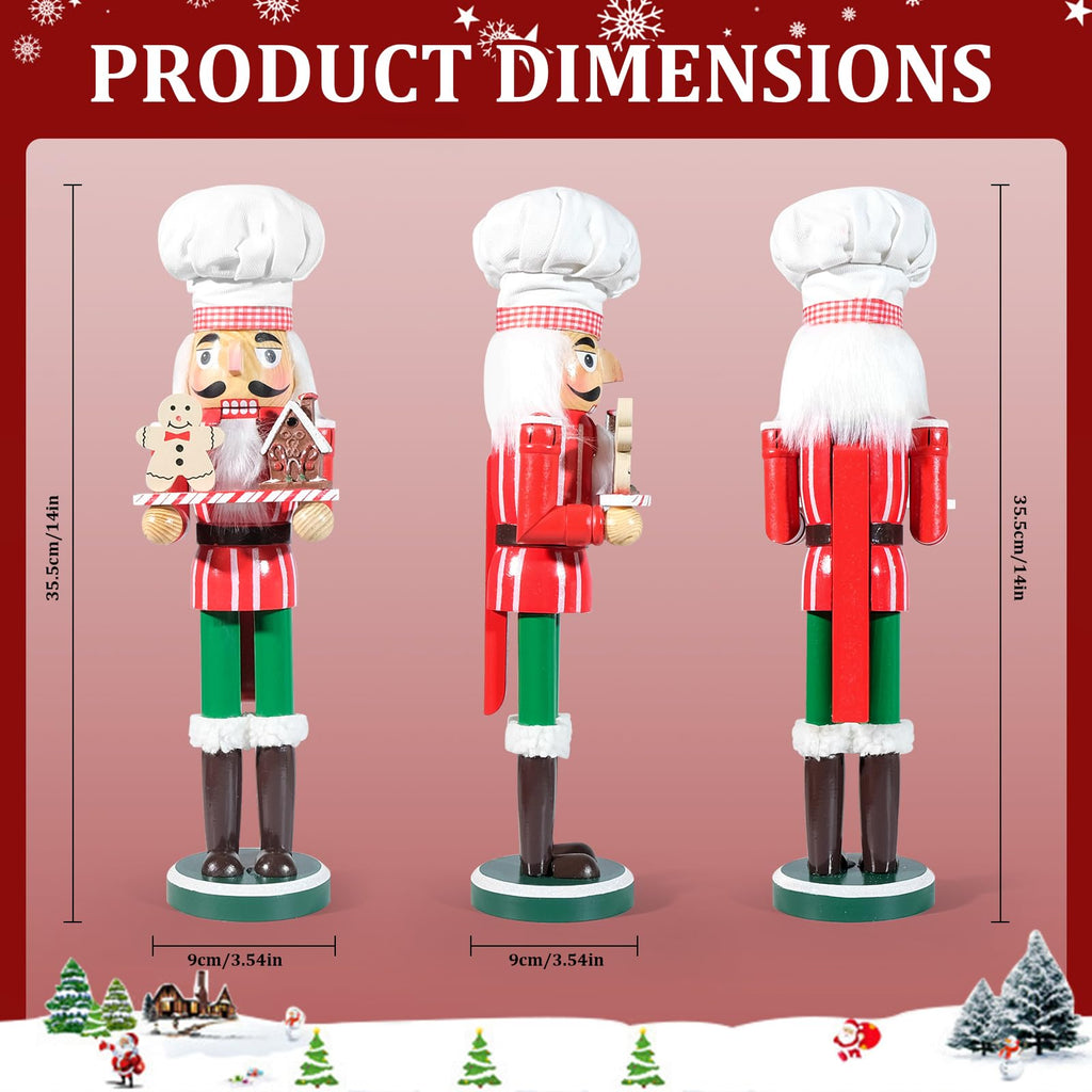 GlisDyck 15 Inch Chef Nutcracker Christmas Decor, Nutcrackers Figures, Festive Collectible Figurine Gift for Table Desktop Fireplace Thanksgiving Holiday Display (White Green)