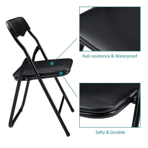 VECELO Kids Folding Activity Table and Chairs 5 Piece Set, Portable, with Ultra Soft Padded Cushion, Classic Black