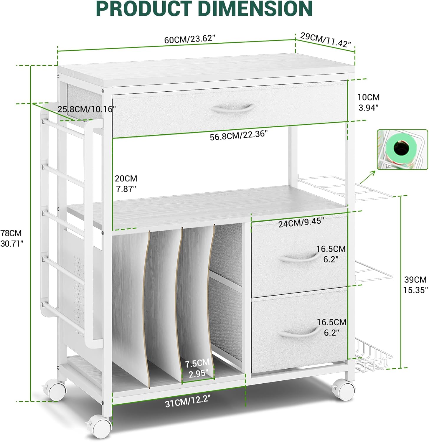 PUNLUXU Wrapping Paper Storage Cart - Rolling Gift Wrap Organizer with Ribbon & Bag Storage | Patent Protected Design