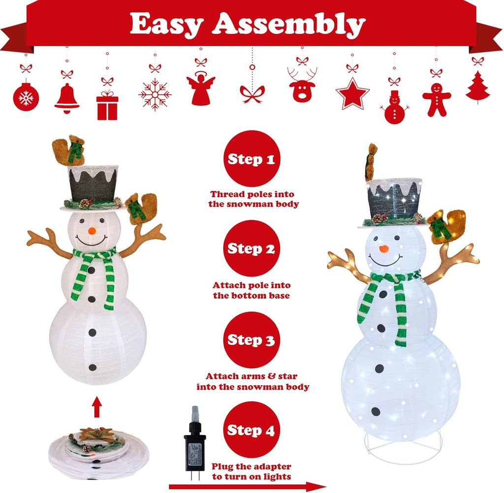 Skiennix Lighted Snowman Outdoor Christmas Decoration - Prelit 120 LED Lights, Collapsible Design | Green