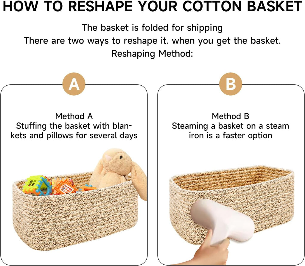 MiniArk Small Storage Baskets - Organizing Bins for Closet & Shelf | Woven Rope | 11.5x7.5x4.7” | 3 Pack in Black & Brown