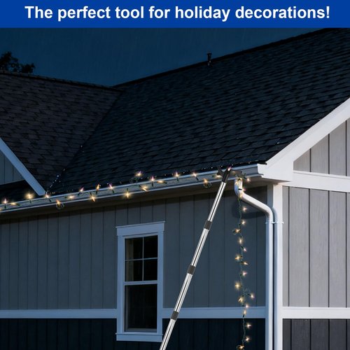 Fukaisu 3-15ft/82-460cm Telescopic Christmas Light Hanger Pole with Utility Hook, Extension Pole for Hanging Outdoor String Lights Bird Feeders Hanging Kit with Adjustable Reach