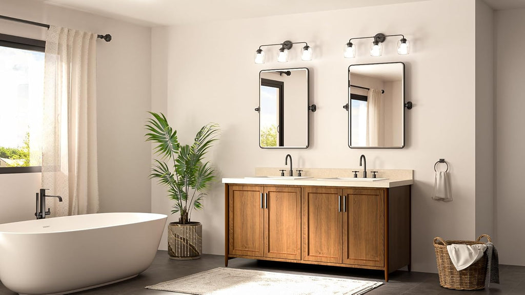 TETOTE Pivot Mirror - Modern Farmhouse Matte Black Rectangle Vanity Mirror | 20 x 30 Inches, Adjustable Beveled Glass