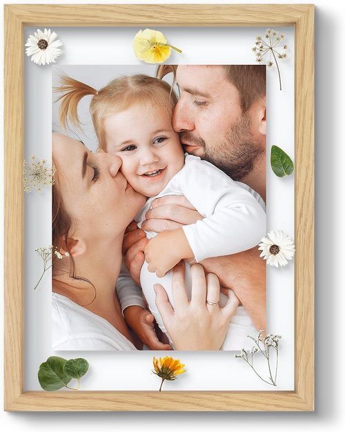 Floating Picture Frame by 12x16 - Solid Wood Design for Pressed Flowers | Real Glass Front - Versatile 8.5x11 or 11x14 Display (Natural Wood, 1 Pack)