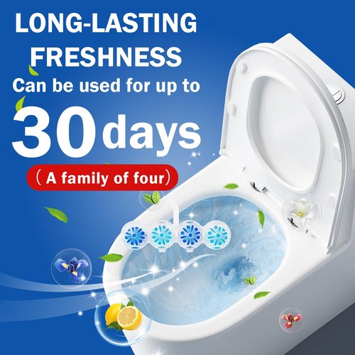 SCENTORINI 4-in-1 Toilet Bowl Cleaner Rim Hanger, Hanging Automatic Toilet Bowl Freshener, 4 Ocean & 4 Lavender Scent, Toilet Bowl Cleaning Balls Long-Lasting up to 30 Days