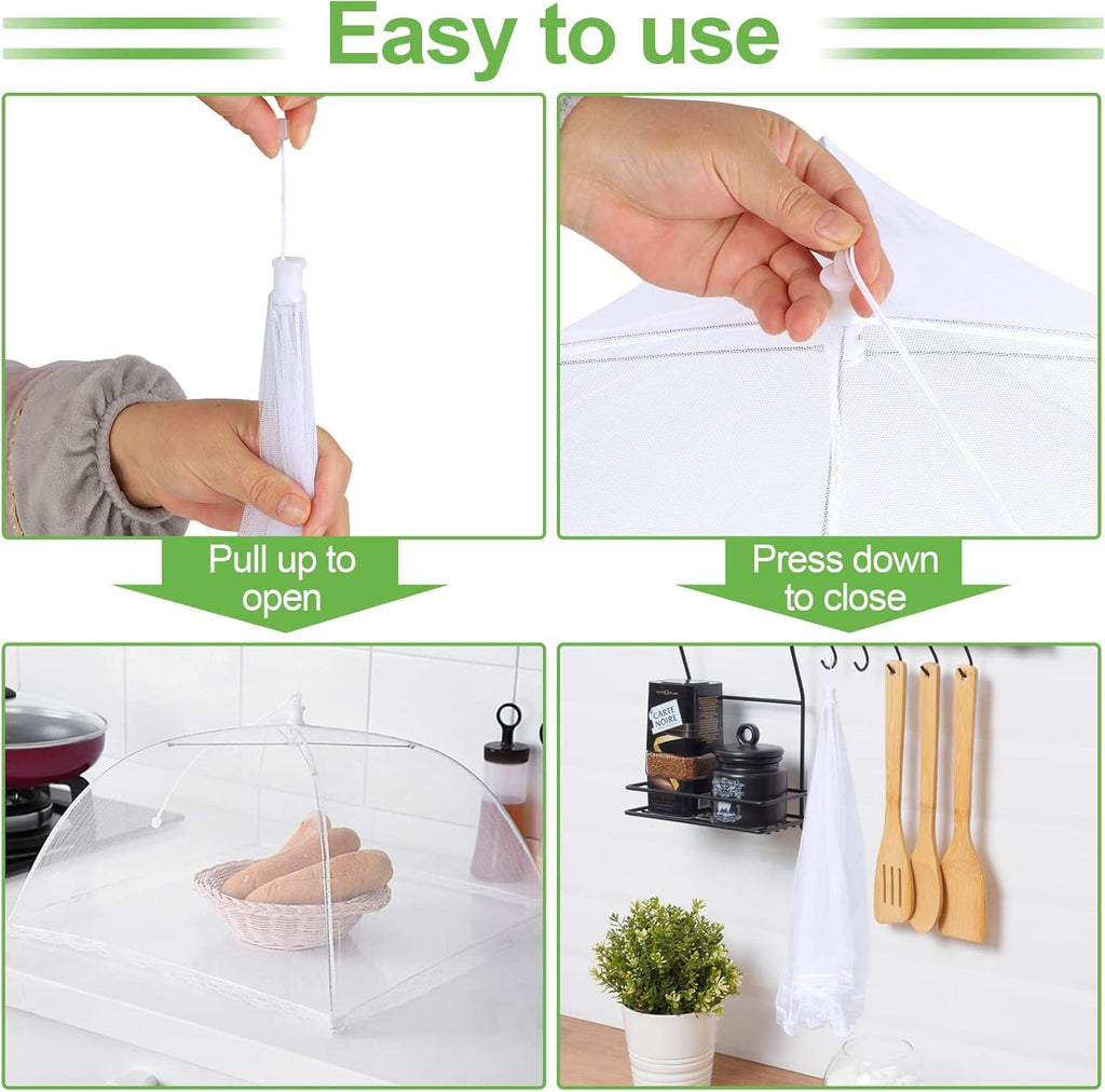 4 Pack Mesh Food Covers 14 inch, Large and Tall Food Covers, Pop-Up Mesh Food Covers Tent Umbrella for BBQs, Outdoors, Screen Tents, Parties Picnics