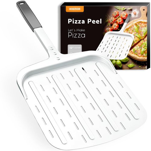 Perforated Aluminum Pizza Peel 12 inch, Nonstick Pizza Paddle (12x13.7'') with Heat-resistant Handle, Detachable and Lightweight Pizza Spatula, 12'' Pizza Turning Peel, Pizza Oven Accessories