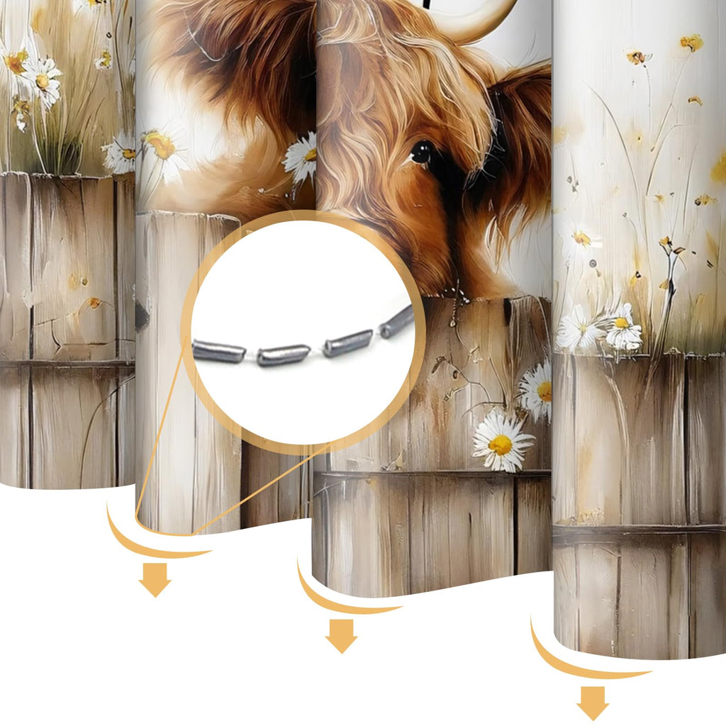 PEDBANRO Highland Cow Shower Curtain Inspirational Quotes Daisy Flower Farmhouse Fence,Funny Cattle Farm Animal Rustic Brown Fabric Shower Curtains Bathroom Accessories 72x72 Inches