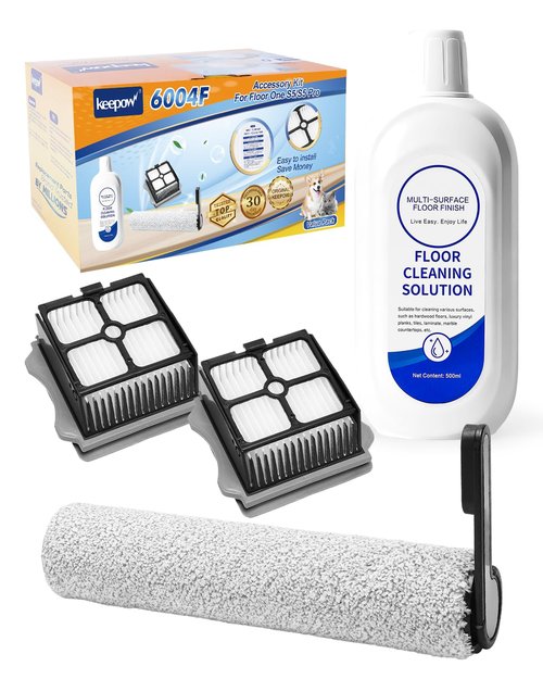 KEEPOW Vacuum Mop Replacement Compatible with Tineco Floor ONE S5 / iFLOOR 5 Breeze Complete Cordless Stick Vacuum, 1 HEPA Assembly & 1 Brush Roller & 500ml Solution Set (Not for S5 Combo Series)