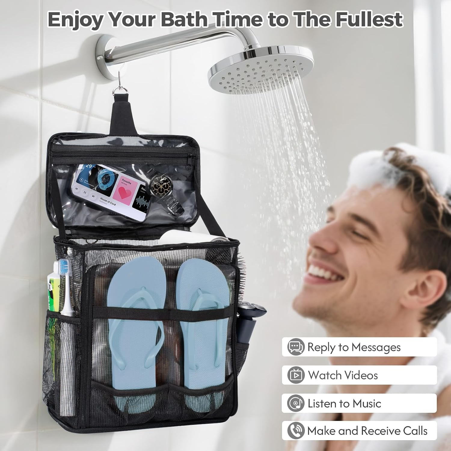 Skiennix Portable Mesh Shower Caddy - Collapsible Organizer with Hanging Hook & Quick Dry Design | Large Capacity for Travel, Dorms, Camping, Gym