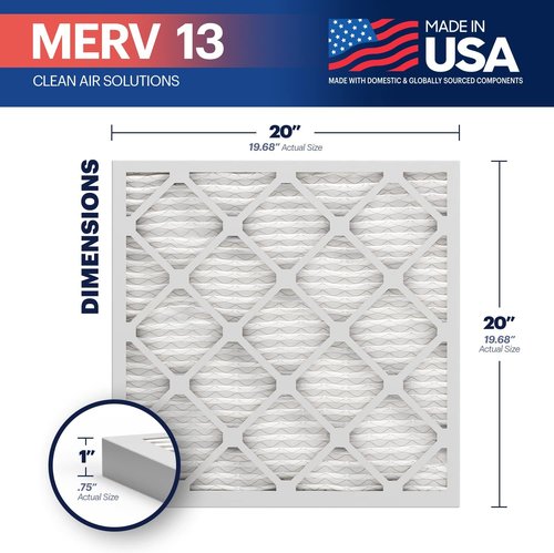 BNX TruFilter 20x20x1 MERV 13 Air Filters (6-Pack) - Electrostatic Pleated for Allergies & Smoke