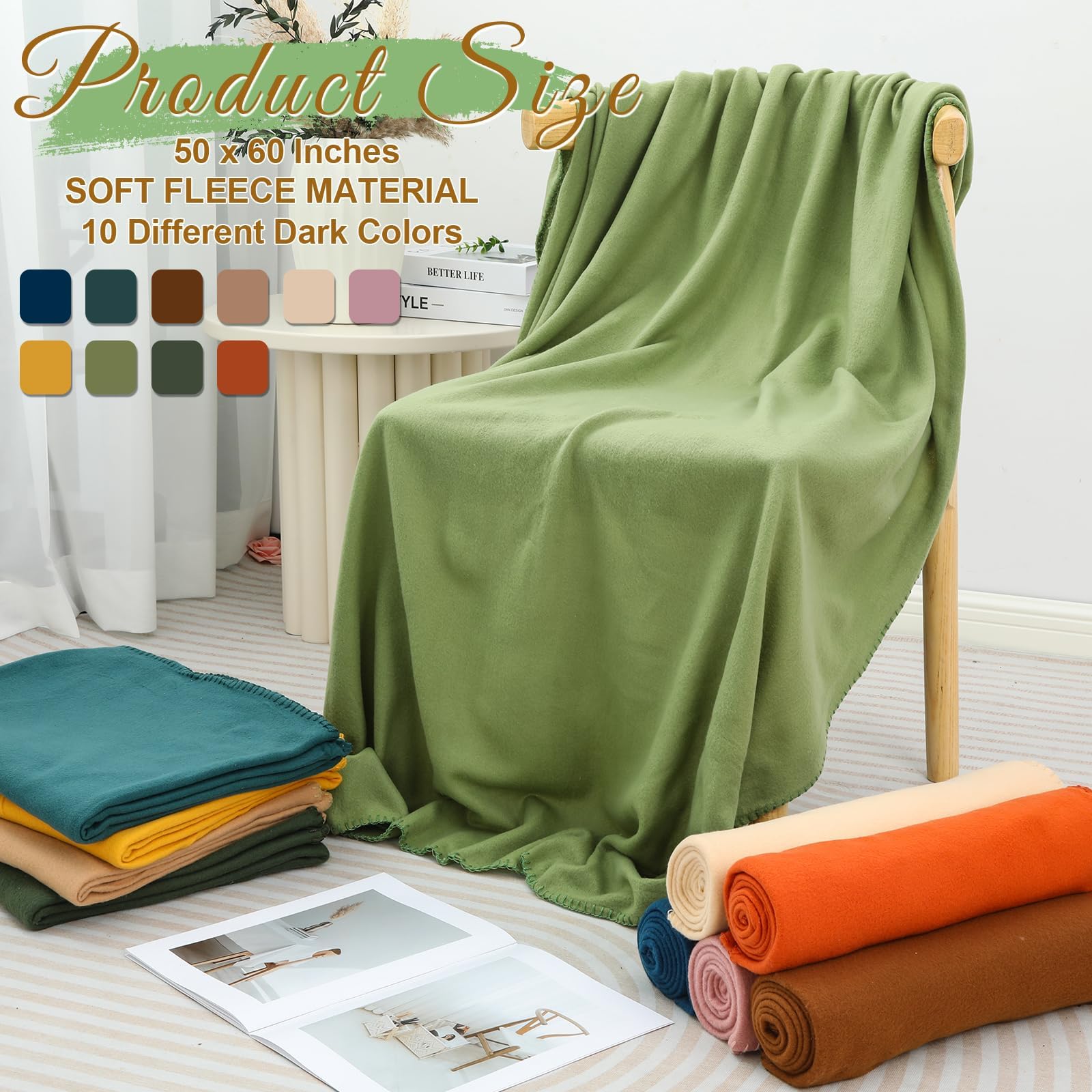 10PCS Vintage Fleece Blankets Bulk 50 X 60, Soft Lightweight Throw Blanket Kit Cozy Blanket Bulk for Bed Sofa Couch Warm Pet Fleece Blanket Set for Wedding Homeless Home Office Travel Gift for Seasons