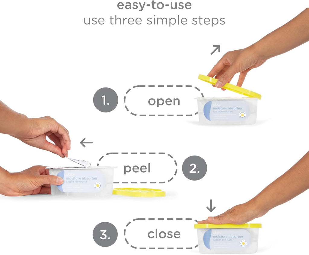 Ubbi Moisture Absorber - Odor Eliminator Tub with Lemon Scent | 3 Pack for Dampness Control