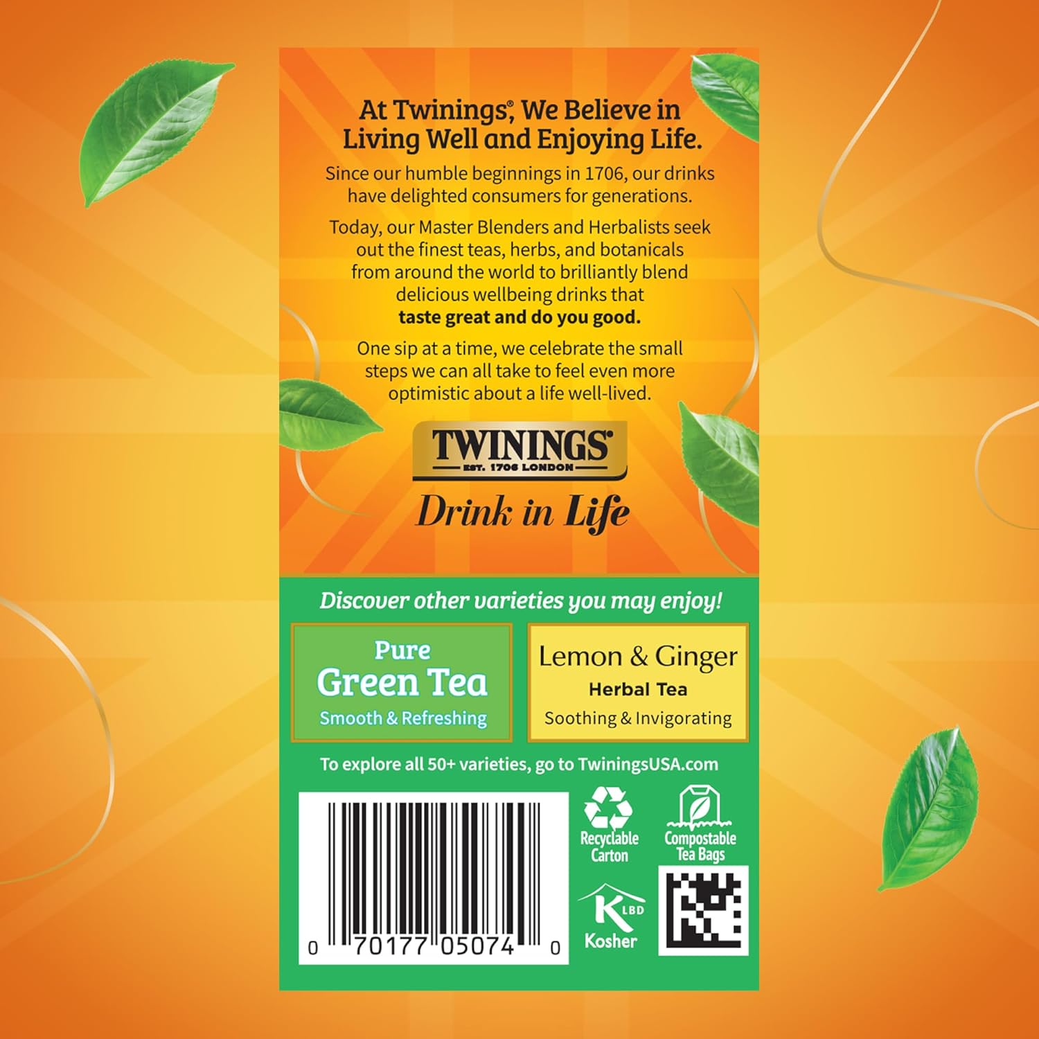 Twinings Green Tea - Jasmine Infused, Fragrant Floral Scent - 20 Individually Wrapped Bags (Pack of 6)