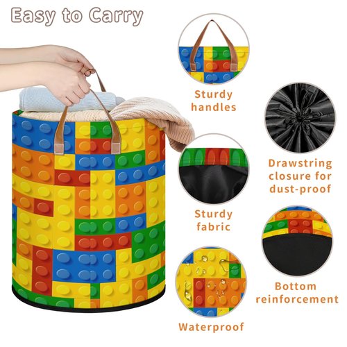 Colorful Kids Laundry Basket Foldable Storage Basket Building Block Dirty Laundry Hampers,Clothes Toy Storage Bins for Kids,Boys,Girls,Nursery,Closet,Bedroom,Laundry Room,15.6"W x 19.5"H