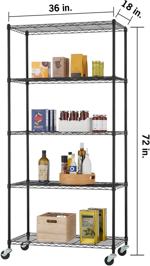 5-Tier Adjustable Wire Shelving by [Brand Name] - NSF Certified Kitchen & Garage Storage Rack, 36” x 18” x 72”, Black