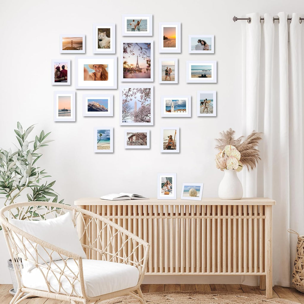 Regine Switzerland Picture Frames Collage Set - 20 Packs for Wall Decor & Tabletop Display | Multi-Sized White Frames