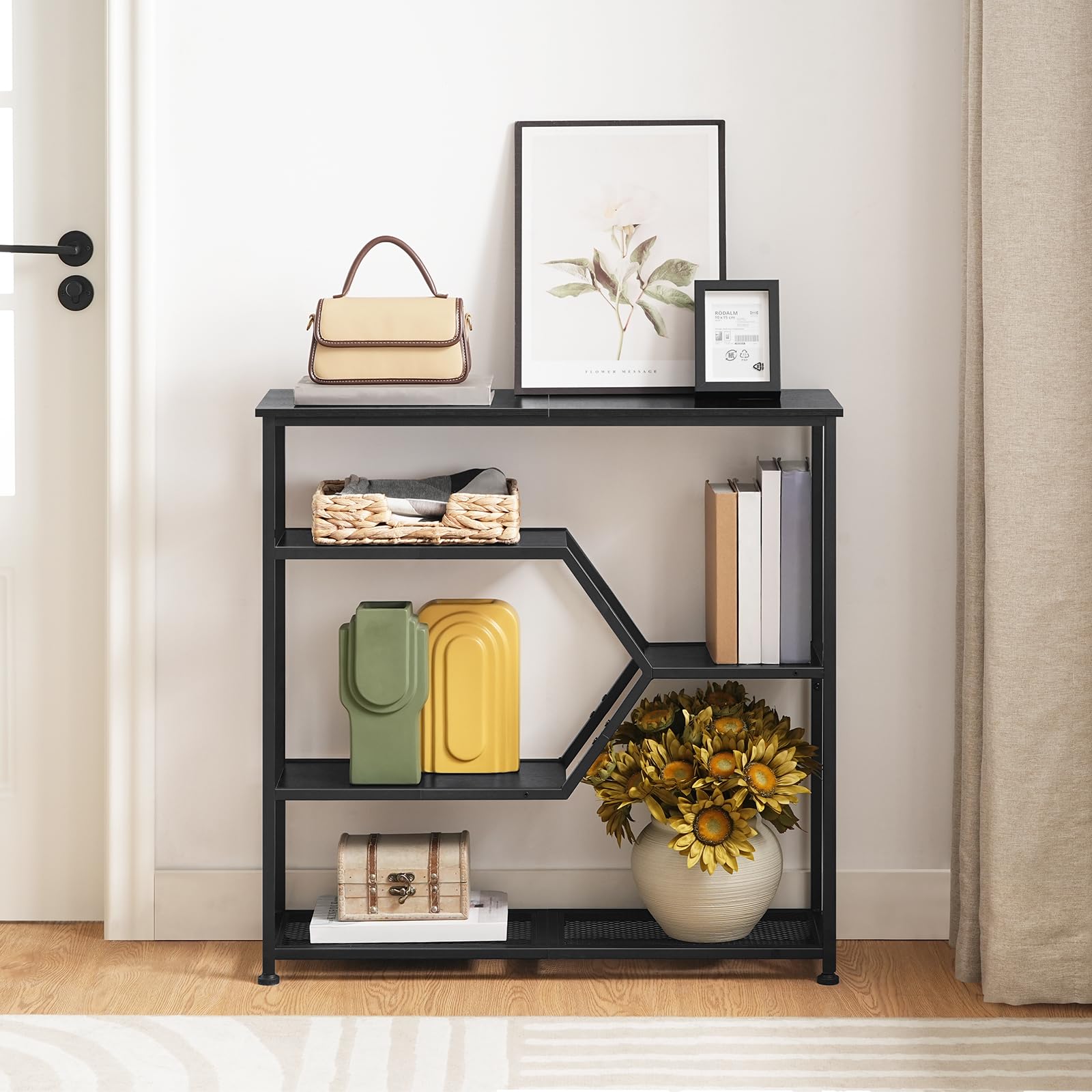 MAHANCRIS Console Table, 31.5'' Narrow Long Entryway Table, 5-Tier Thin Sofa Table with Open Storage Shelves, Foyer Table for Hallway, Entrance, Living Room, Bedroom, Black CTHB13101