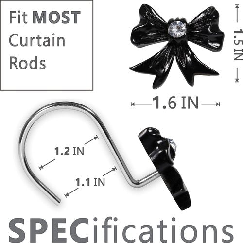 Black Decorative Shower Curtain Hooks: Cute Bow Knot Shaped Rustproof Stainless Steel Shower Curtain Rings for Holiday Bathroom Décor - Chic Bathroom Accessories & Gift Set for Girls Kids Women