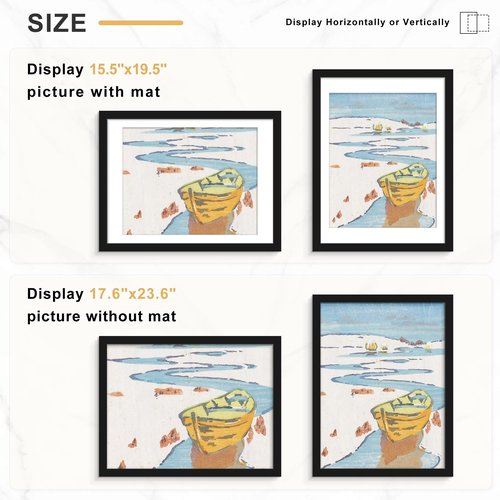 Picrit 18x24 Black Poster Frame 7 Pack, Display Pictures 16 x 20 Picture with Mat or 18 x 24 without Mat for Horizontal or Vertical Wall Mounting, Wall Gallery Photo Frames