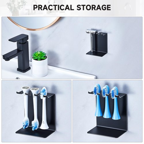 Electric Toothbrush Head Holder, Oukimly Toothbrush Holder Wall Mounted or Desktop, Metal Tooth Brush Holder, Shower Brush Head Holder, Electric Toothbrush Holder for Bathroom (Black, Small)