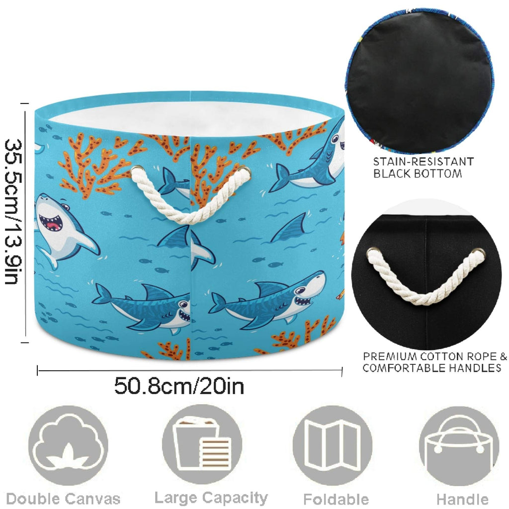 visesunny Storage Basket Shark Coral Cartoon Nursery Hamper Canvas Fabric Toy Storage Organizer Bin Storage Box Laundry Basket for Kid Rooms,Playroom,Shelves,Toy Basket
