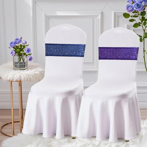 Eternal Beauty Navy Blue Sequin Chair Sashes - Pack of 50 Elegant Wedding Decorations