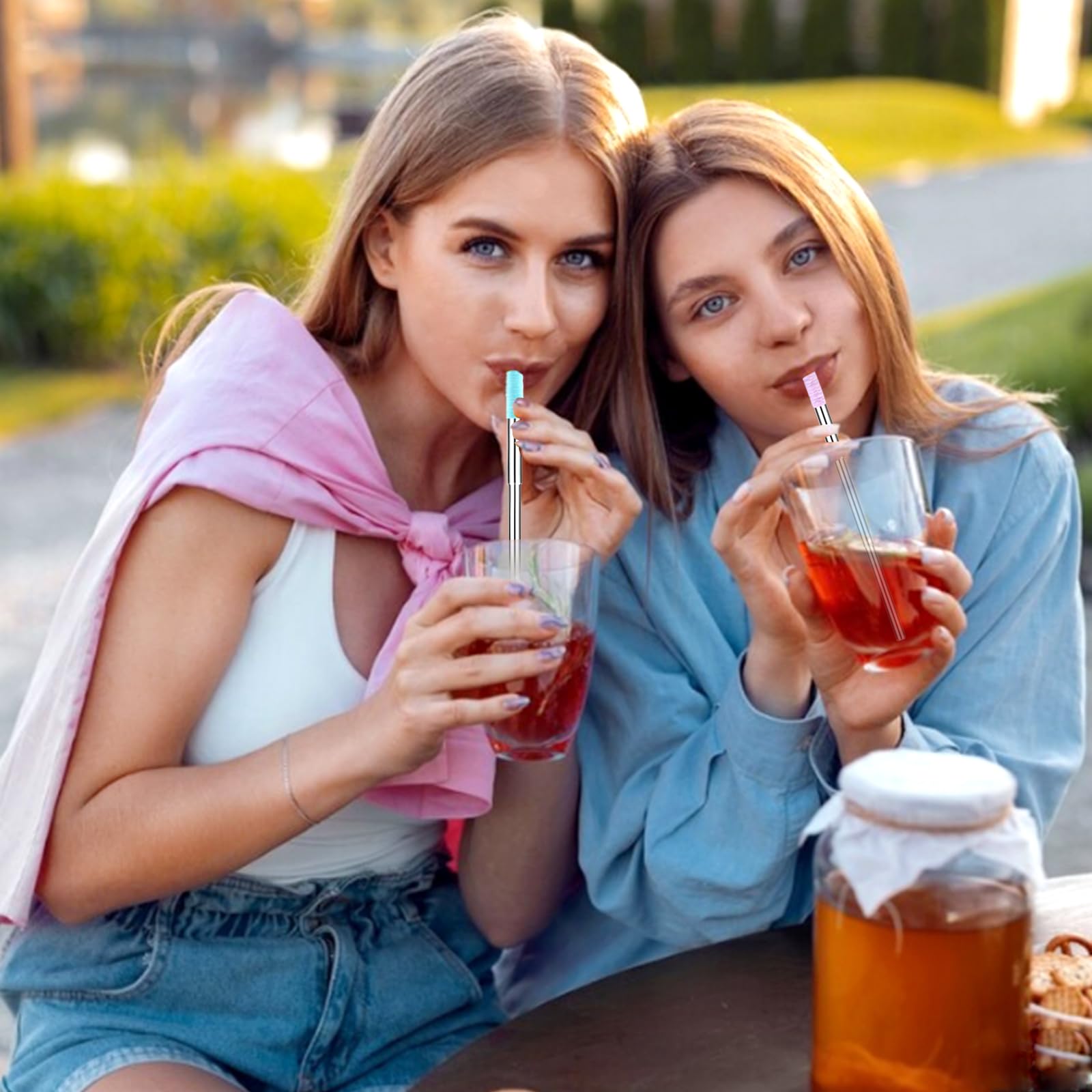 Reusable Straws 3Pack Metal Straw Foldable Portable Drinking Straw Travel Stainless Steel Straws Set with Case and Clean Brush