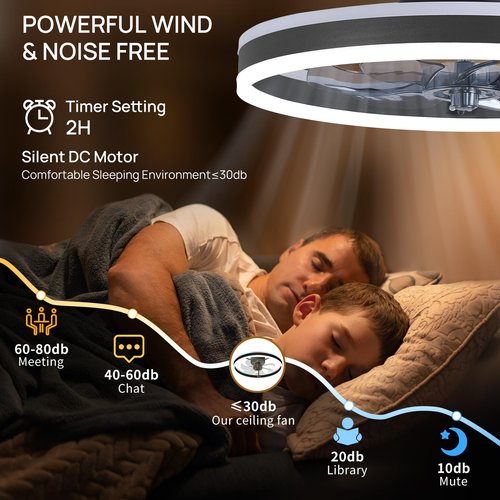 ORITHAM RGB Ceiling Fans with Lights, 20" Fandelier Low Profile Ceiling Fan with Light, Modern Flush Mount Ceiling Fan Light with Remote/APP Control, Bedroom Chandelier Fan Fixture for Indoor(Black)