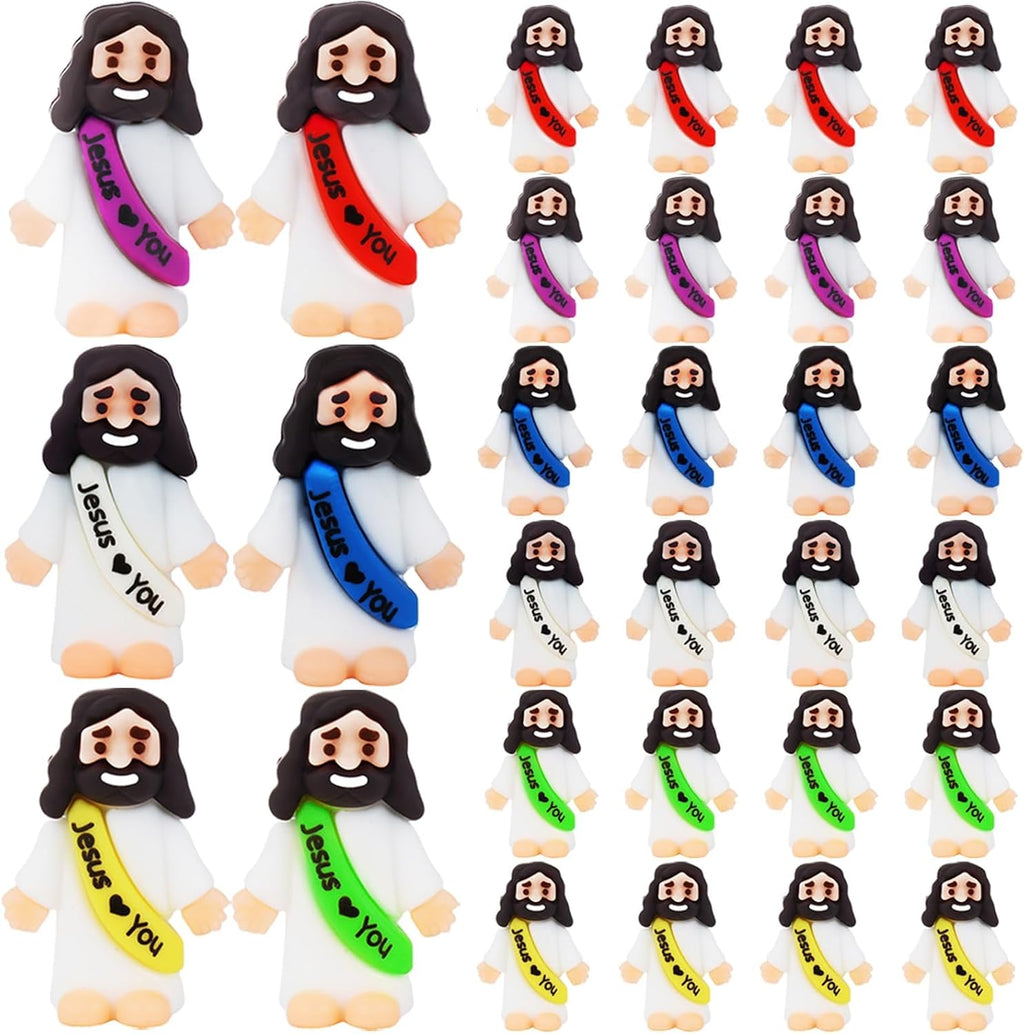 URSKYTOUS Mini Jesus Figurines - 25Pcs Rubber Saints for Easter Eggs & Baptism Gifts | Tiny Love You Dolls