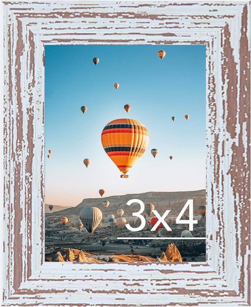 JCJMY Rustic White 3x4 Picture Frame - Versatile Wall Hanging or Tabletop Display with Shatter-Resistant Plexiglass