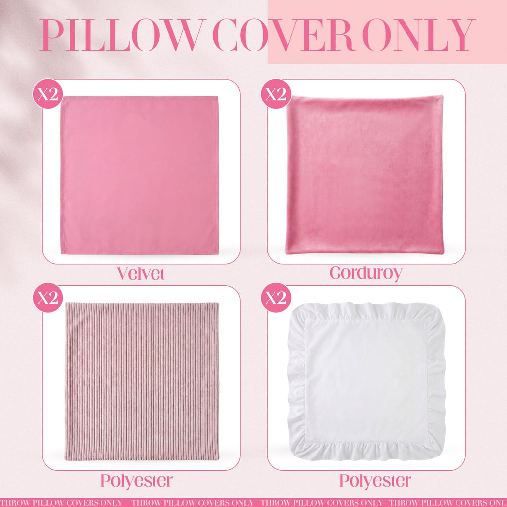 Yuntau Pink 8 Pcs Picnic Pillow Covers Only 18x18 Inch Boho Aesthetic Throw Cushion Cases Luxury Picnic for Summer Birthday Bachelorette Tea Party Brunch Beach Backyard Bed Sofa Decor