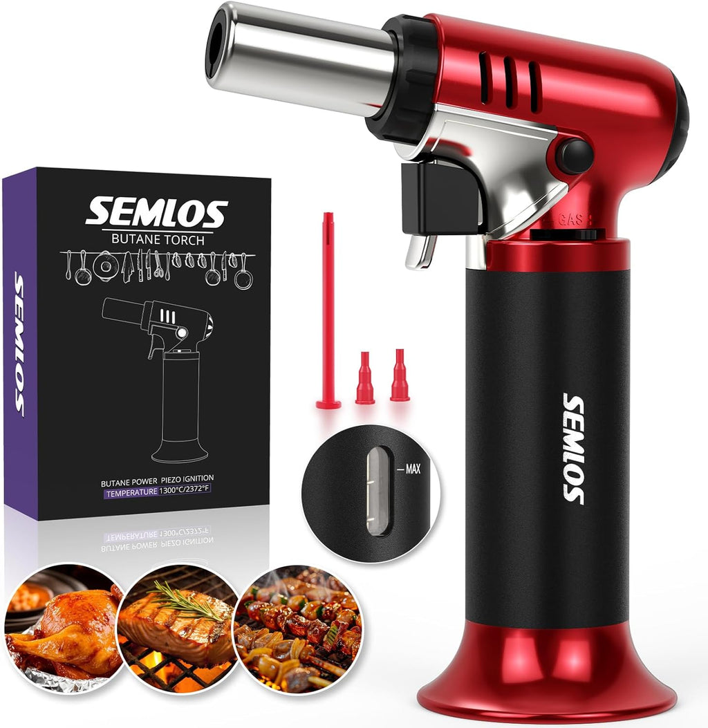 Semlos Butane Torch - Refillable Kitchen Lighter with Safety Lock & Adjustable Flame | Perfect for DIY, Crème Brûlée & Soldering