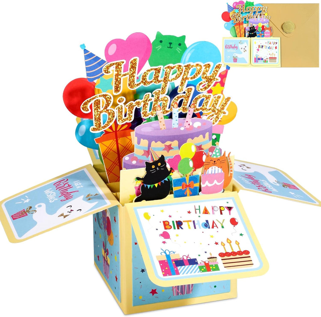 **Regine Switzerland Pop Up Birthday Card - Funny Cat 3D Greeting Card with Envelope | Unique Gift for Cat Lovers**