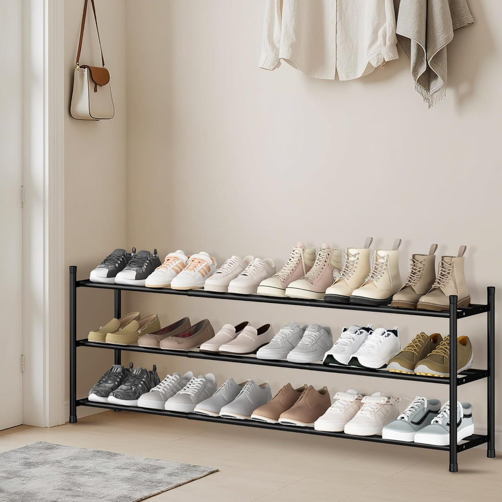 Storage Maniac Expandable Shoe Rack - Adjustable 3-Tier Metal Organizer for 18 Pairs | Freestanding Design for Closet & Entryway