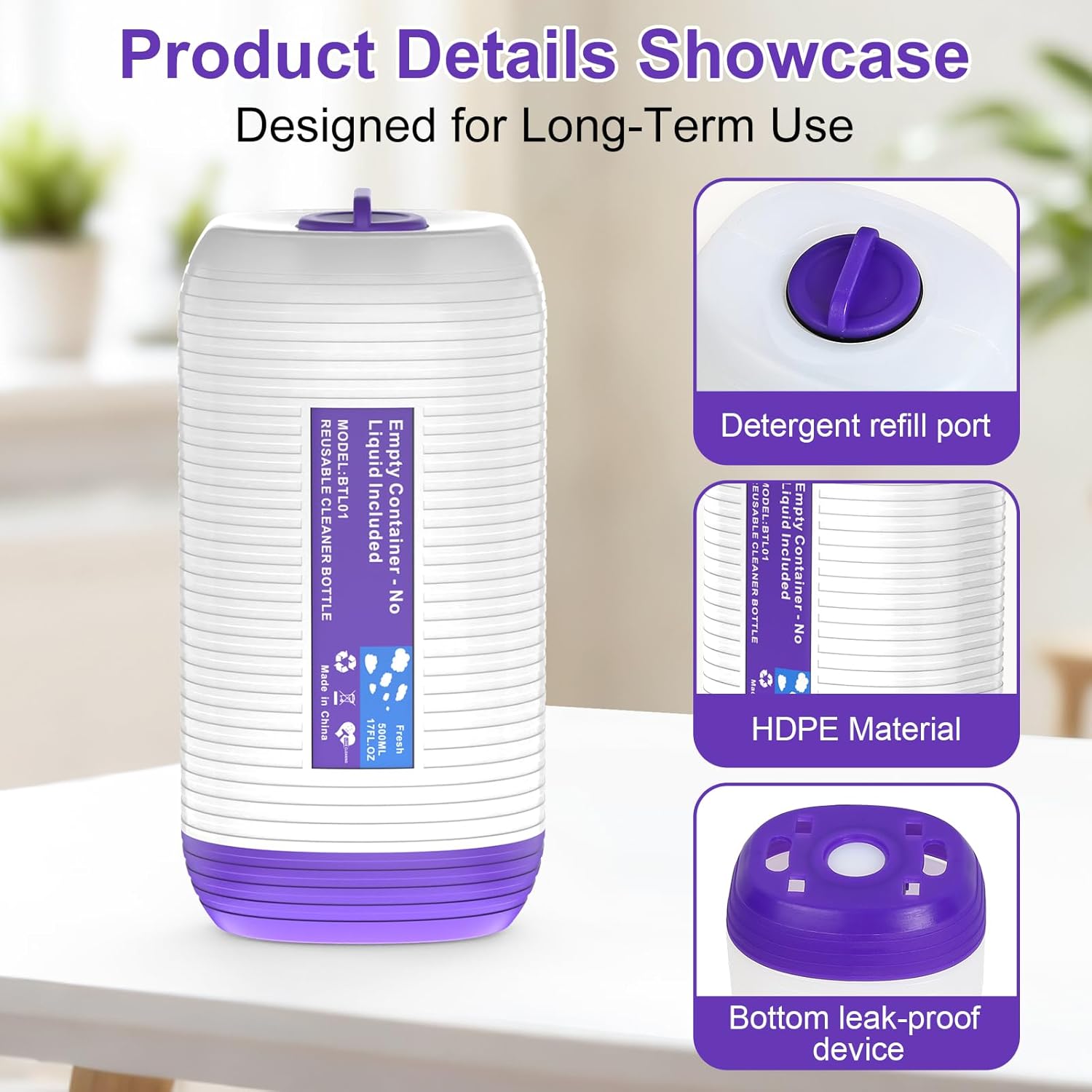 Skiennix Refillable Bottle for Swiffer Power Mop - 500ML Leak-Proof Solution Container with Funnel