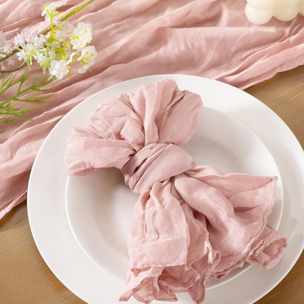 Socomi Pink Cheesecloth Napkins - Set of 10 Washable Boho Dinner Table Decor for Weddings & Parties