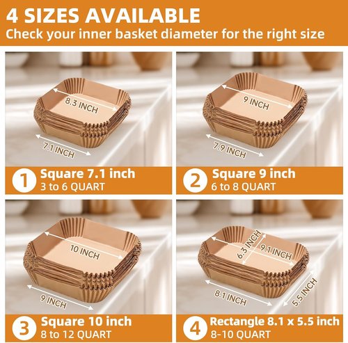 HONYAO Air Fryer Paper Liners - 10 Inch XXXL, 200 Thick Disposable Liners for 8-12 Qt Air Fryers