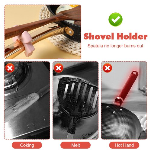 Mabor 3Pcs Spoon Holder for Pot, Bowknot Silicone Spoon Pot Pan Holder, Pink Bow Pots Clip Rest for Cooking, Heat Resistance Non-Slip Cute Stove Top Spatula Holders